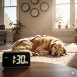 Daily routines: A dog curled up and sleeping soundly on a plush bed, illustrating a daily habit.