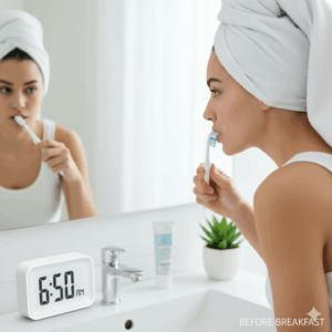 Daily routines: Close-up of hands holding a toothbrush and applying toothpaste, emphasizing oral hygiene.