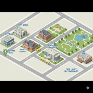 A map for ESL lesson on asking and giving directions.